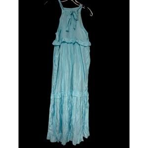 Women's Long Halter Neck Ocean Blue Tiered Dress- Size S -New-M